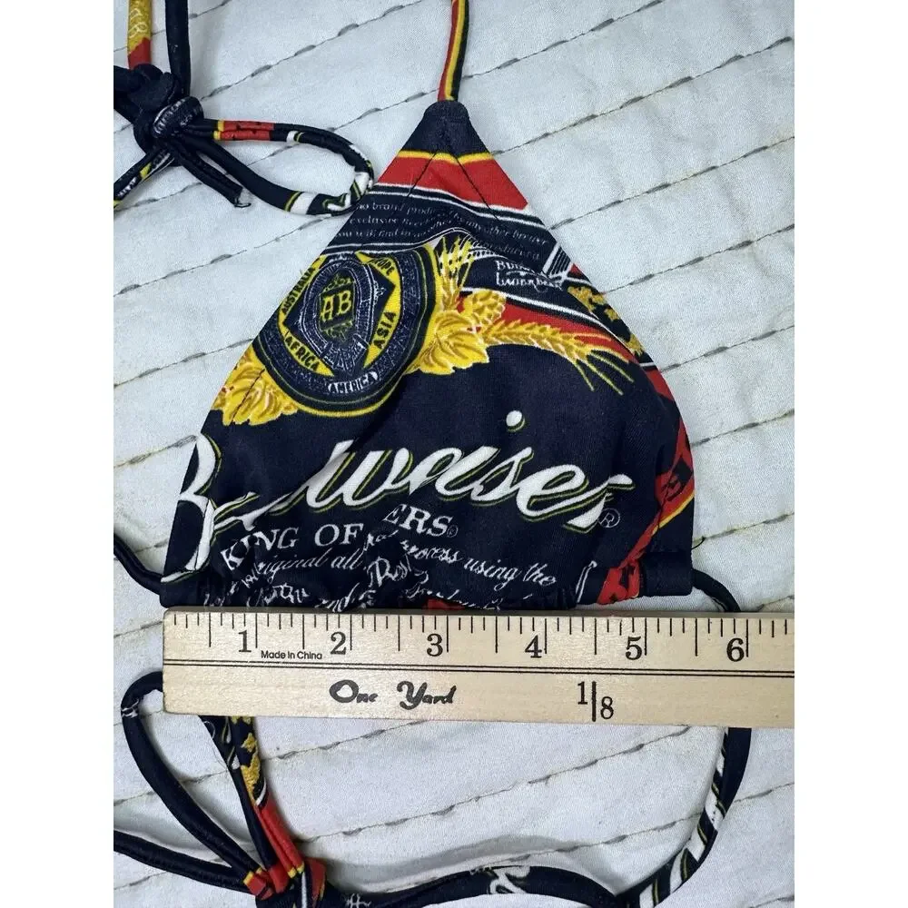 Vintage Budweiser Triangle String Bikini Top Only King Of Beer Bud Navy Swim - Picture 6 of 13